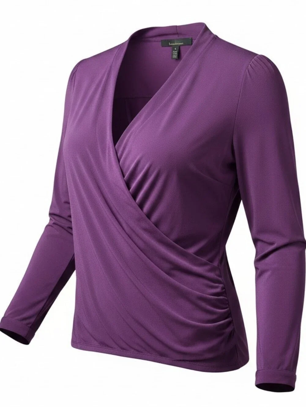 WHITE HOUSE BLACK MARKET | Purple Faux Wrap Ruched Long Sleeve Blouse Top | XL